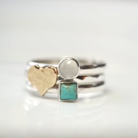 Gold heart ring stack