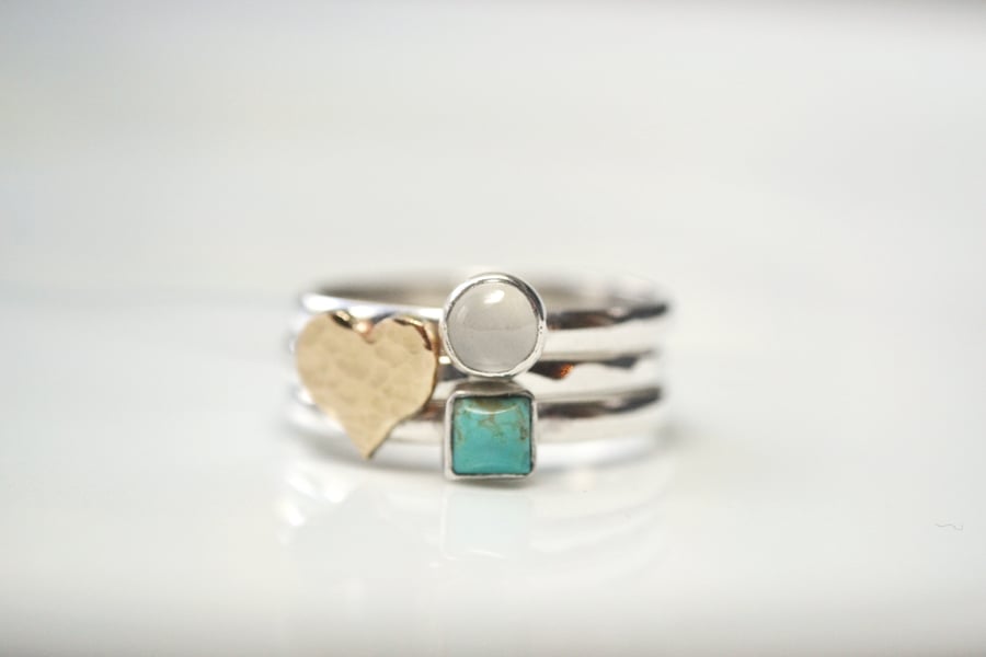 Gold heart ring stack