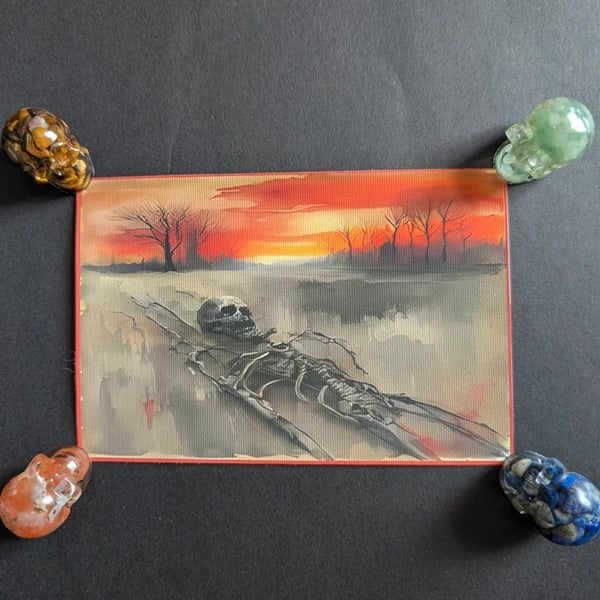 Sunset Skeleton Canvas Print – Gothic Macabre Wall Art – Memento Mori Synthetic 