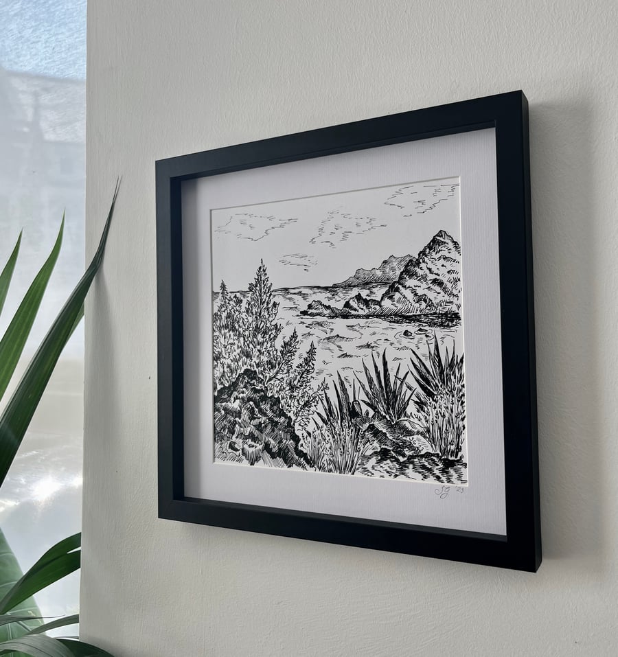 Nature Travel Greece Illustration Black and White Sketch Print 