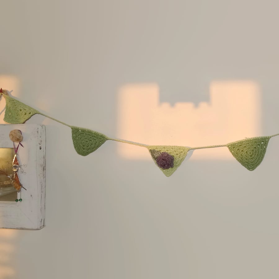 Green Crochet Bunting with Rose