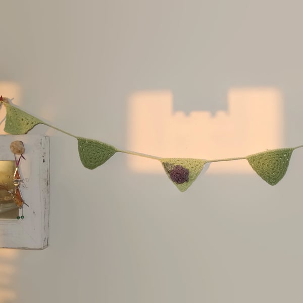 Green Crochet Bunting with Rose