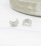 Titanium posts - Crescent moon - Silver holographic glitter stud earrings - Image 7