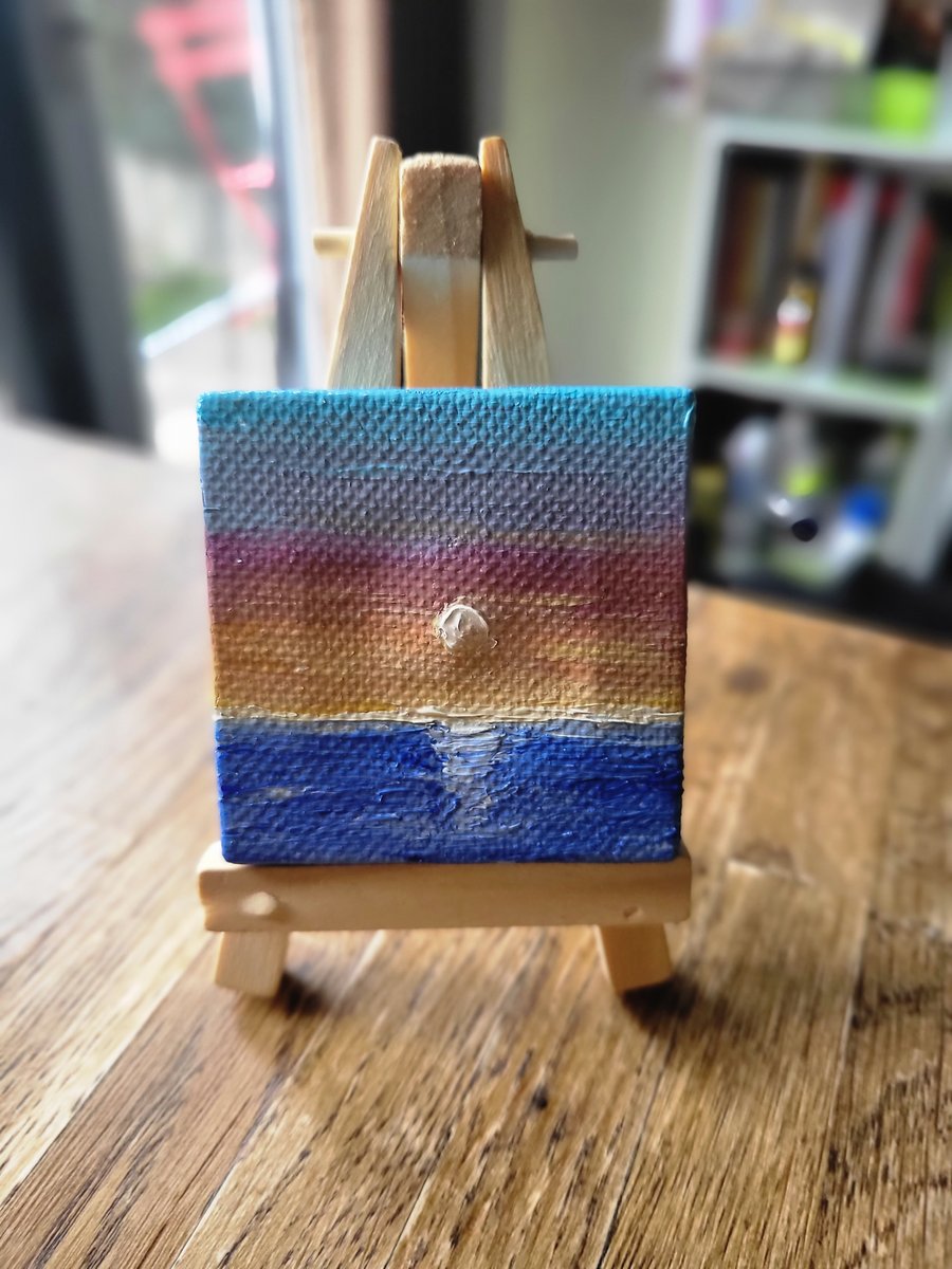 Original mini canvas seascape painting ocean sunset 