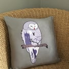 Handprinted & appliquéd cushion Night Owl