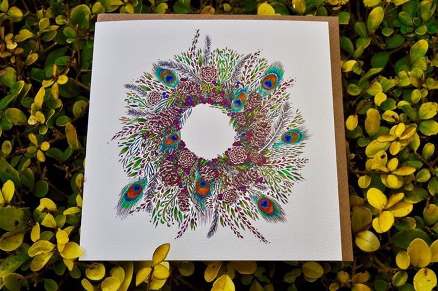 Peacock wreath individual  card 