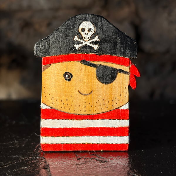 Handmade Wooden Pirate Character - Pirate Pete Shelf Decoration