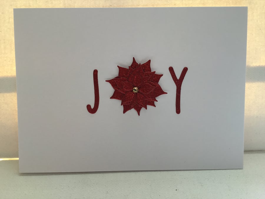 Joy Christmas card. Poinsettia card. CC586