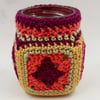 Small Boho Style Crochet Covered Jar