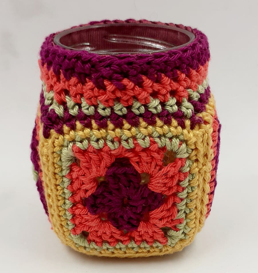 Small Boho Style Crochet Covered Jar