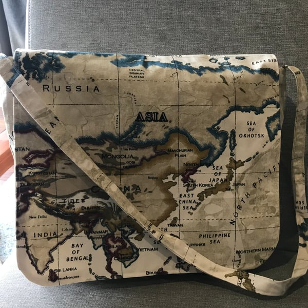 Courier Bag - The “Emily” - Globe Atlas Map fabric