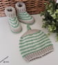 Designer Merino Wool Baby's Booties & Hat Set 0-3 months size
