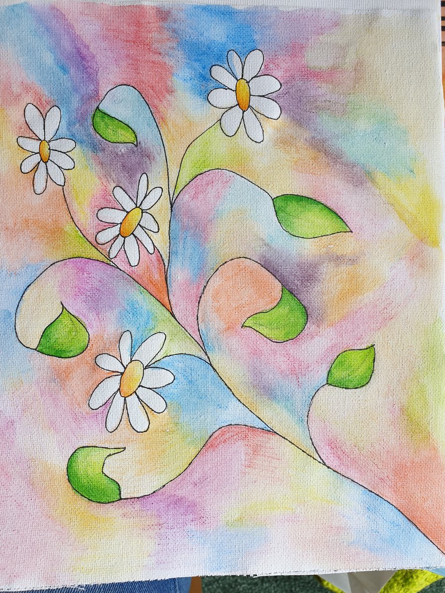 Rainbow daisy swirl original watercolour