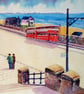 Mumbles Train, Swansea Bay, South Wales - Watercolour Print in 14 x 11 '' Mount