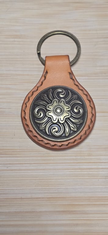 Leather Keyring with Floral Concho