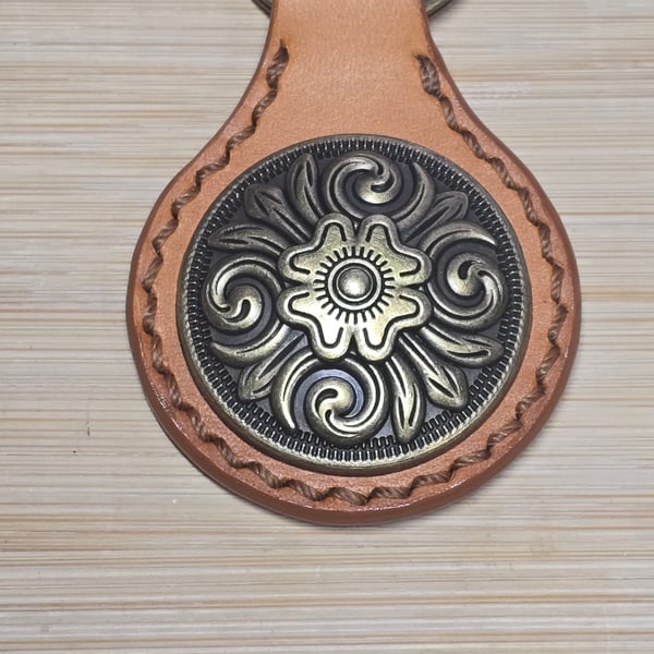 Leather Keyring with Floral Concho