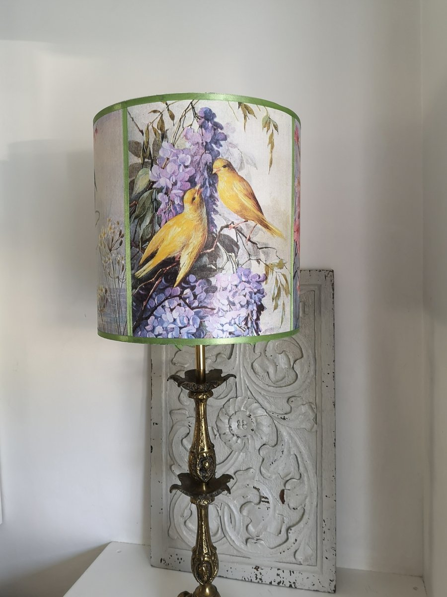 Bird Lampshade with wisteria cottage core style drum shade floor or table lamp