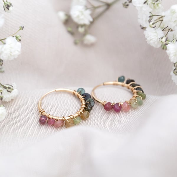 watermelon tourmaline infinity hoop earrings - 14k gold filled