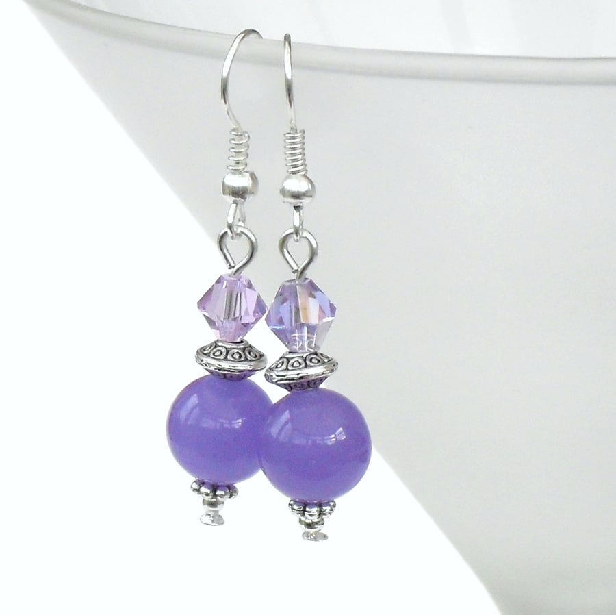 Handmade purple gemstone earrings, with crystals by Swarovski® 