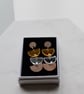 Statement earrings in walnut wood with silver and gold mirror acrylic - Image 4