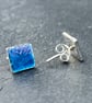 Enamel studs, blue enamel studs, square studs, enamel, silver studs,