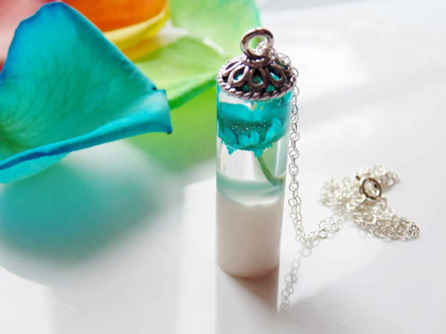 Daisy Resin Necklace Sterling Silver Chain, Real Flower Jewellery