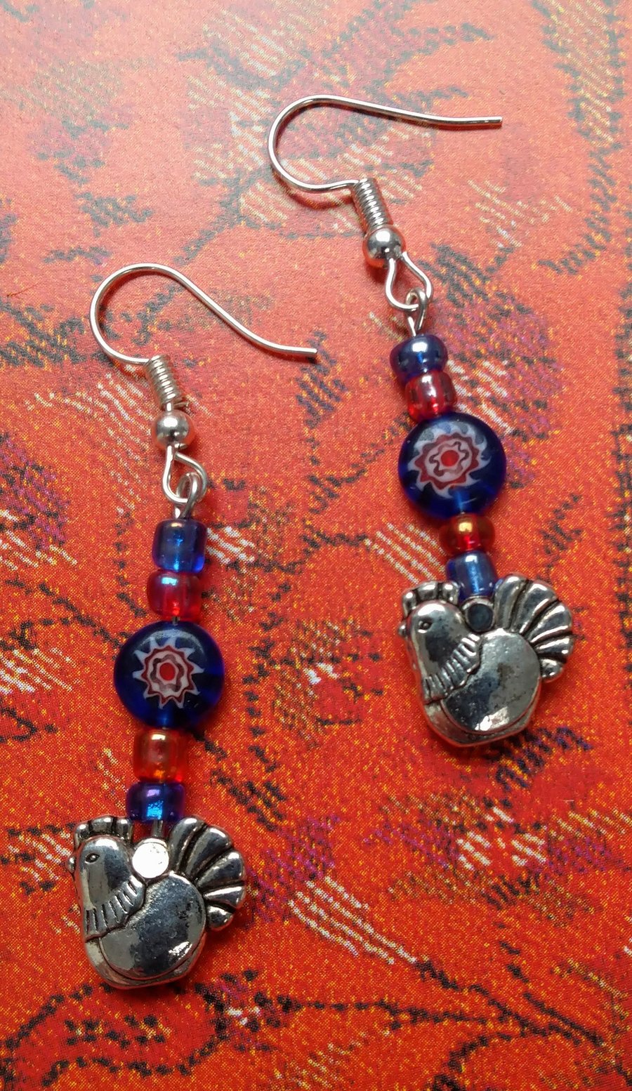 Blue Flowers and Chicken Earrings! 