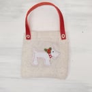 White Dog Christmas Tree Hanging Ornament Red Leather Strap