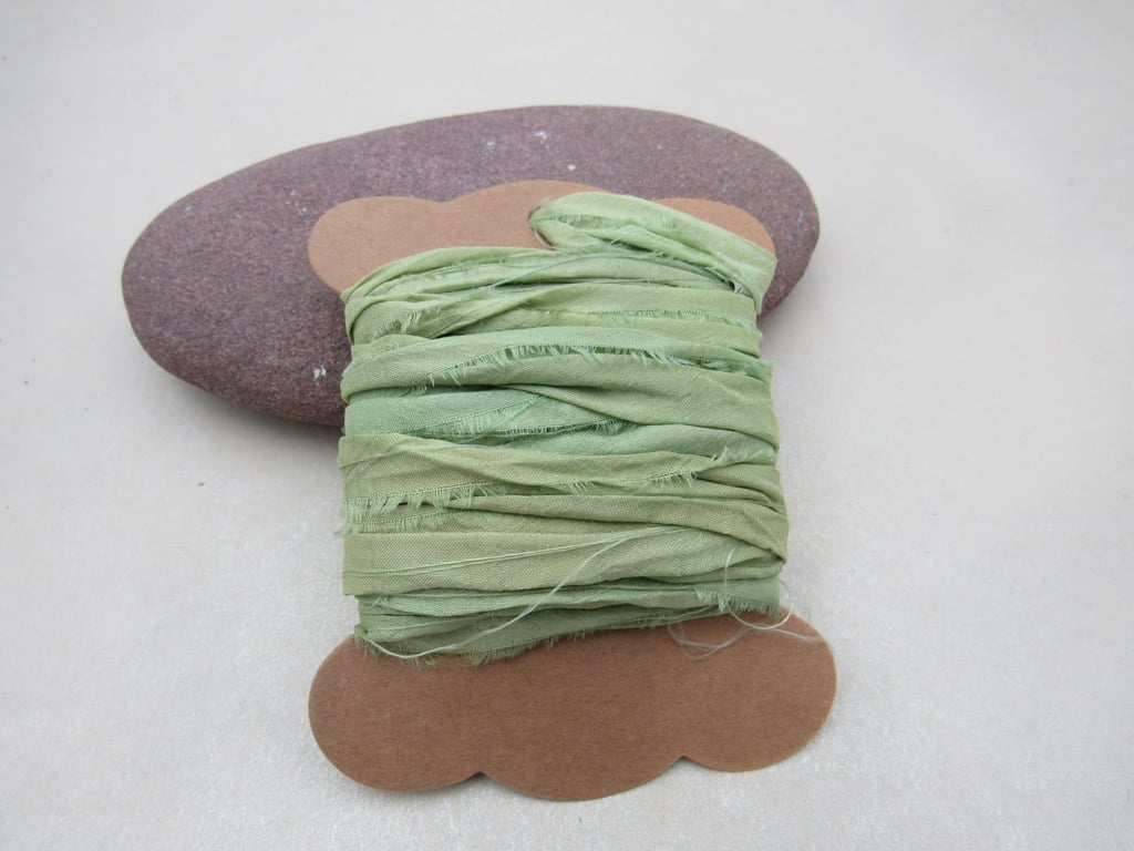 4m Weld Yellow Pale Green Hand Dyed Natural Dye Sari Silk Ribbon