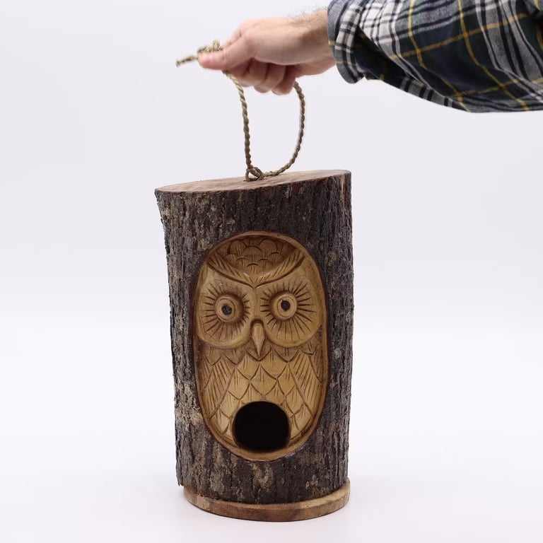 Tree Trunk Face - Bird House - Wise Owl