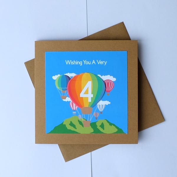 Children's Birthday Card. Hot Air Balloon. 4th, 5th, 6th, 7th, 8th