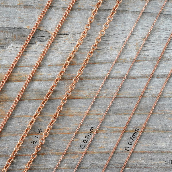 Solid 9ct Rose Gold Chain, Curb, Belcher, and Trace.