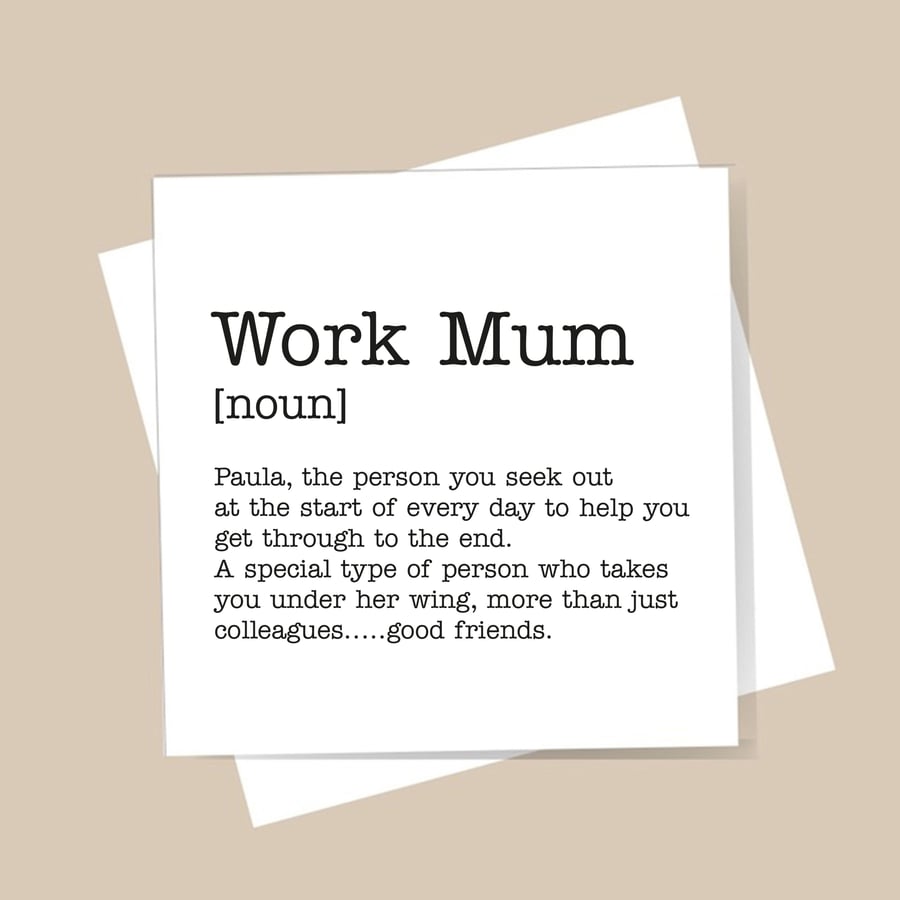 Work Mum Definition Card - Birthday, Thank you, personalised, blank inside