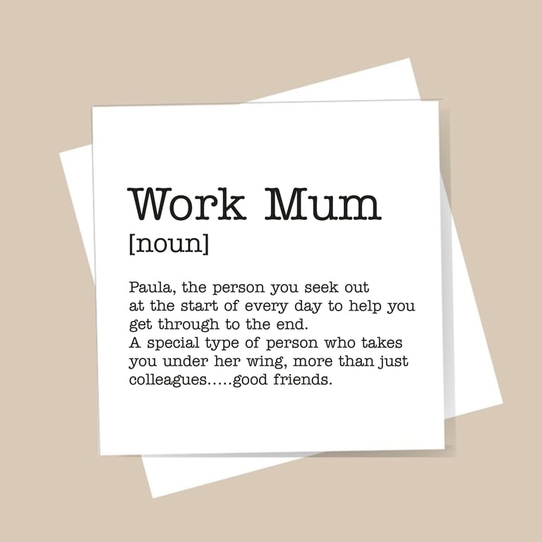 Work Mum Definition Card - Birthday, Thank you, personalised, blank inside