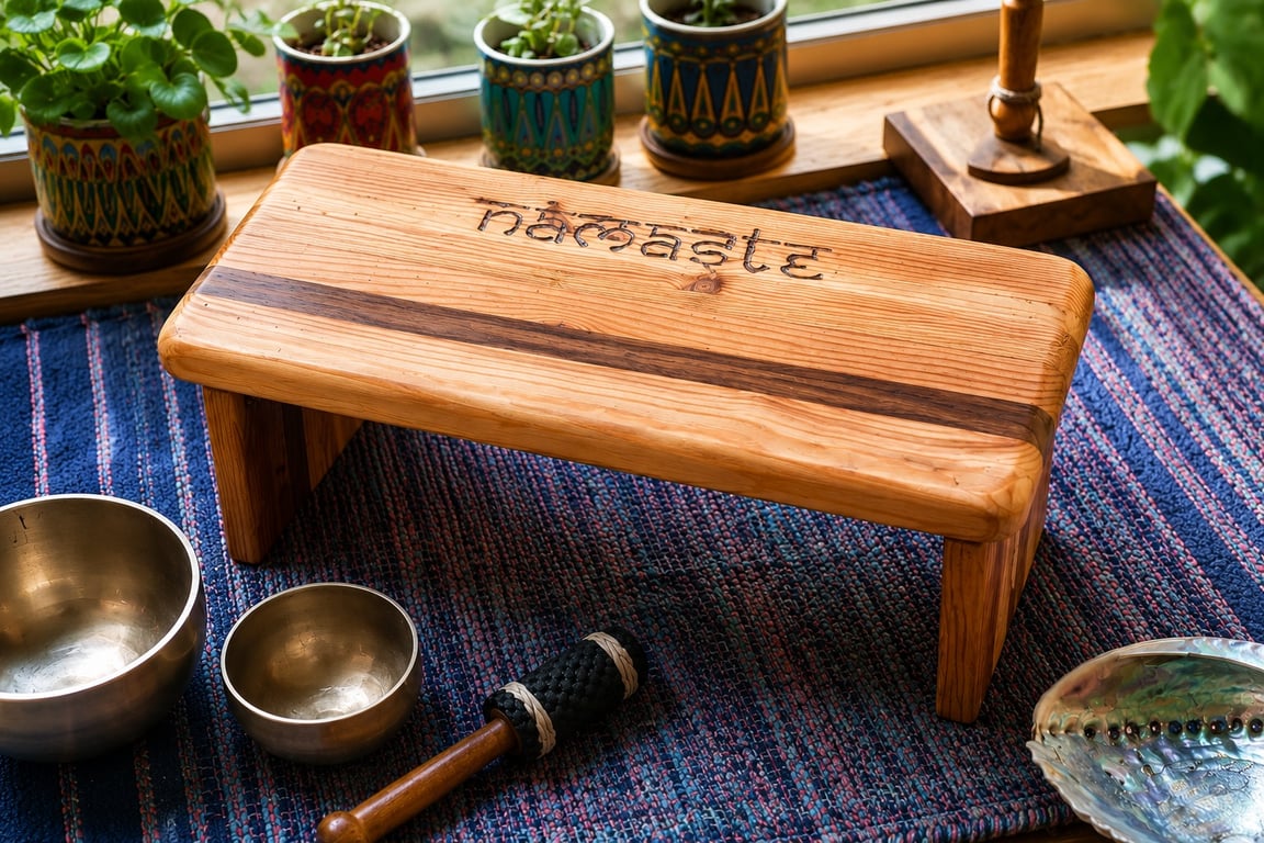 Handmade Folding Meditation Stool - "Namaste" - Reclaimed & Repurposed wood