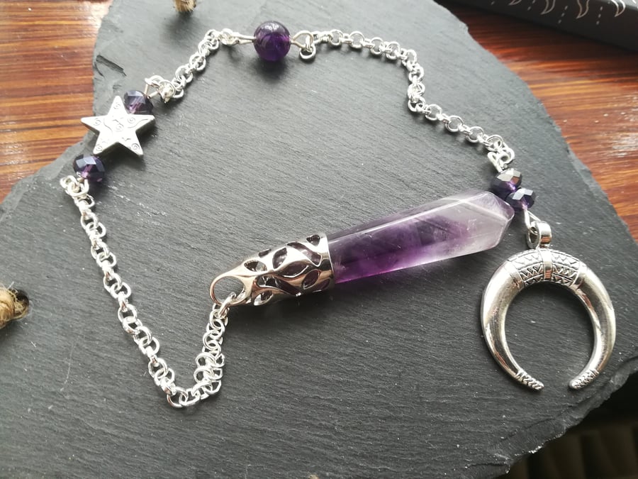 Amethyst crystal pendulum, witchcraft Dowsing Tool, Gift for her, birthday, Uk