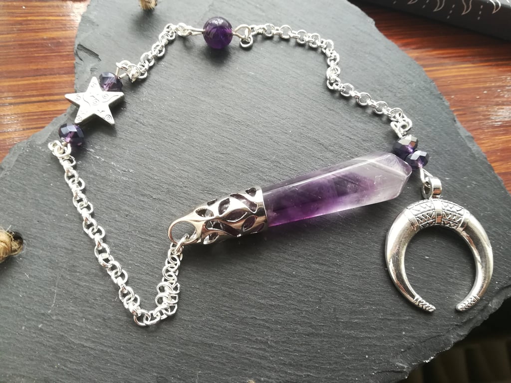 Amethyst crystal pendulum, witchcraft Dowsing Tool, Gift for her, birthday, Uk