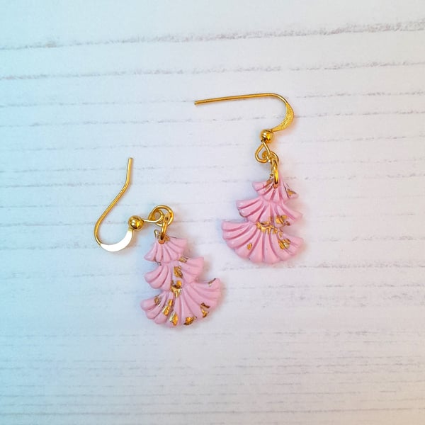 Delicate pink and gold leaf Christmas tree earrings