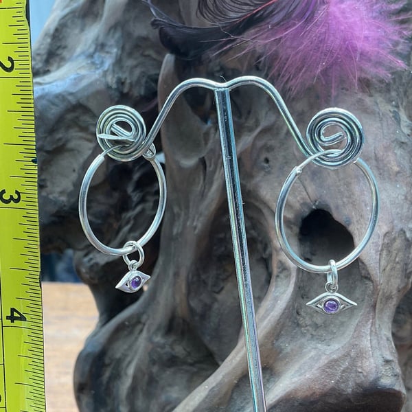 Sterling Silver Amethyst hoop earrings