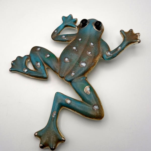 Turquoise Blue Frog with White and Platinum Detail and Wall-mount