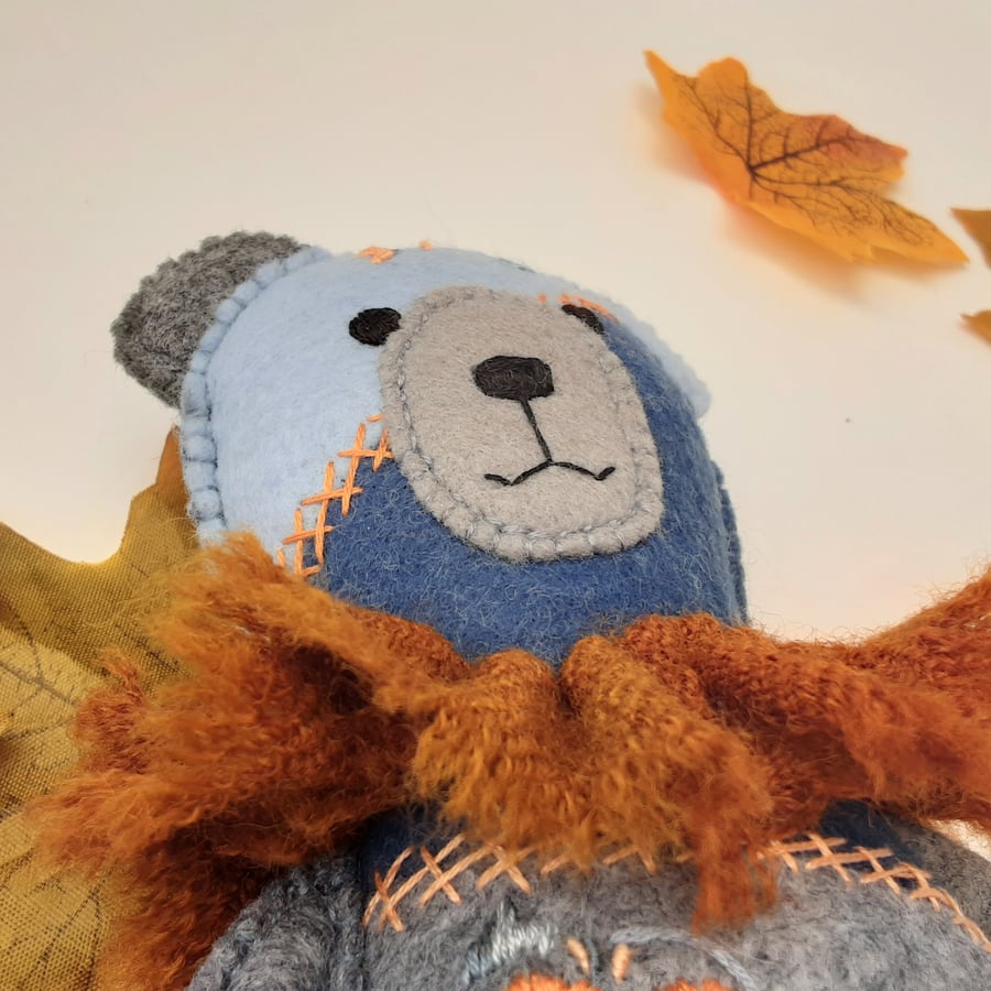 Crazy patchwork teddy bear, keepsake gift, felt teddy hanging decoration