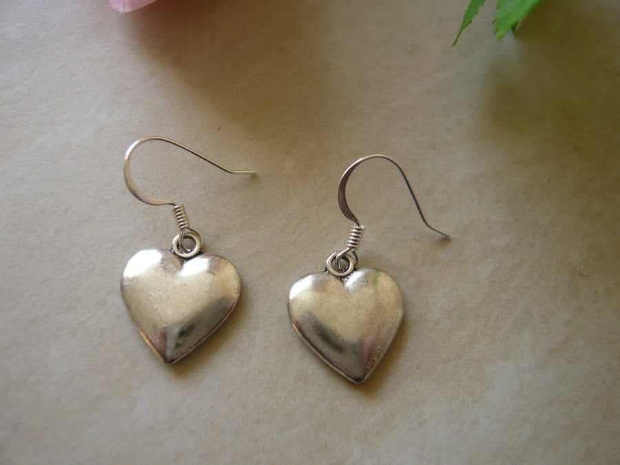 Antique Finish  Silver Heart Earrings