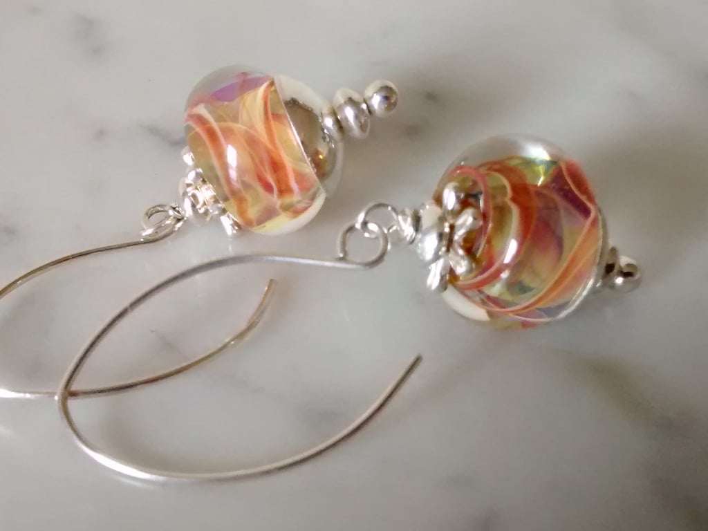 TARTAN LOOK LAMPWORK EARRINGS - LAMPWORK EARRINGS  -FREE UK POSTAGE