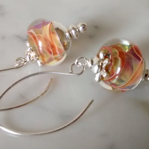 TARTAN LOOK LAMPWORK EARRINGS - LAMPWORK EARRINGS  -FREE UK POSTAGE