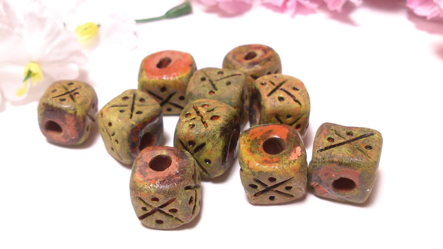 Mustard textured square beads