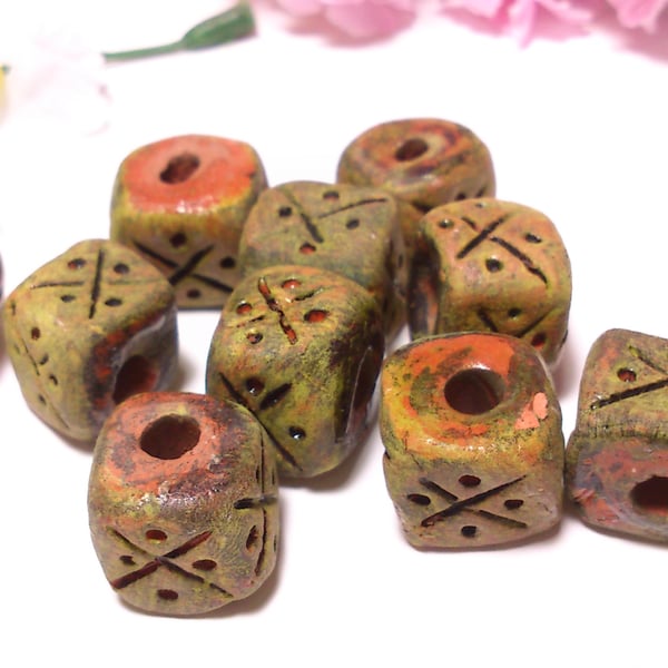 Mustard textured square beads