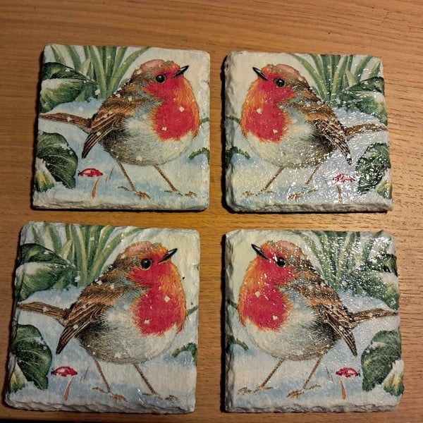 Robin Hand Painted Slate Coasters