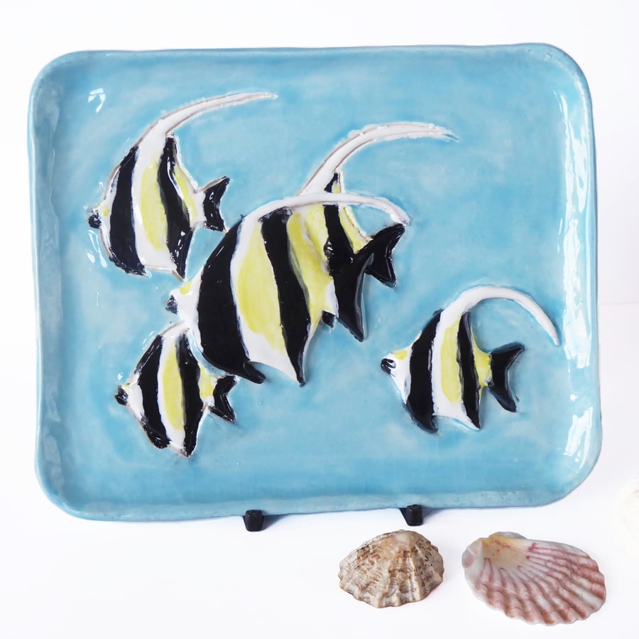 Tropical Fish Ceramic Dish - Hand Sculpted 