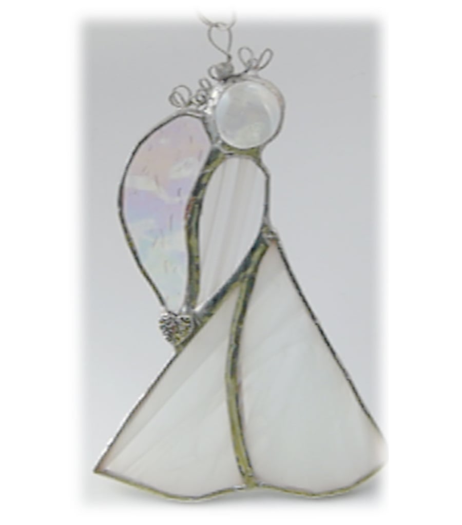 Angel Suncatcher Stained Glass Heart white Christmas 006