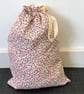 Pink, Cream Cotton Fabric Drawstring Gift Bag: Reusable Present Wrap. Large